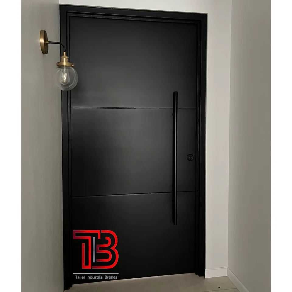 Puerta de Seguridad Negra Minimalista con Manija Tubular Extra Larga